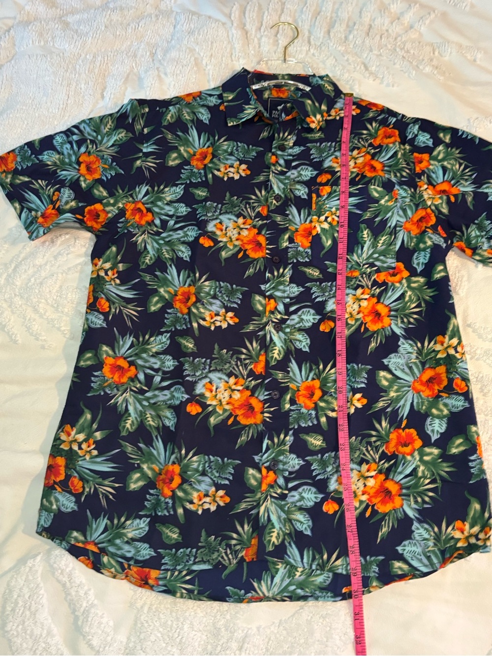 Pacific Polo Club Navy Tropical Floral Aloha Shirt - Picture 9 of 12